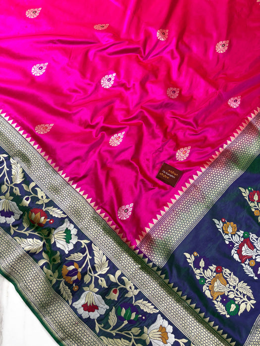 Rani Pure Katan Banarasi Handloom Saree - Kadhiyal Sona Roopa with Meenakari