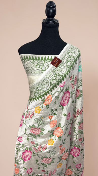 Pure Tussar Georgette Banarasi Handloom Saree - Paithani Brocade