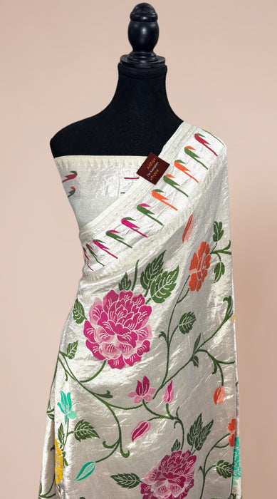 Pure Tussar Georgette Banarasi Handloom Saree - Paithani Brocade