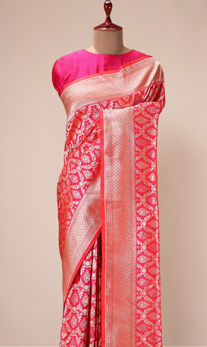 Rani Pure Katan Banarasi Handloom Saree - Sona Roopa Jaal Work