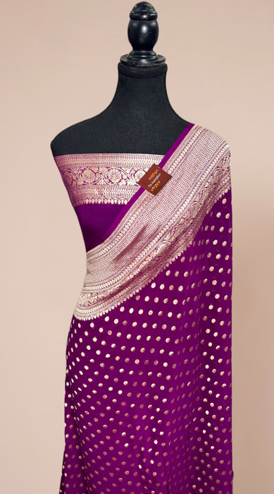 Magenta Pure Khaddi Georgette Banarasi Saree - Water zari