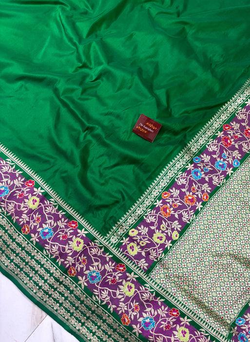 Green Pure Katan Banarasi Handloom Saree - Kadhiyal Meenakari