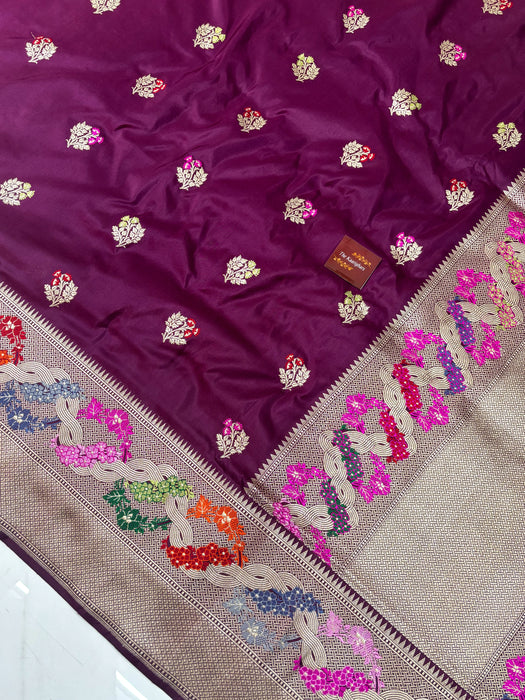 Pure Katan Banarasi Handloom Saree - Kadhiyal Sona Roopa with Meenakari