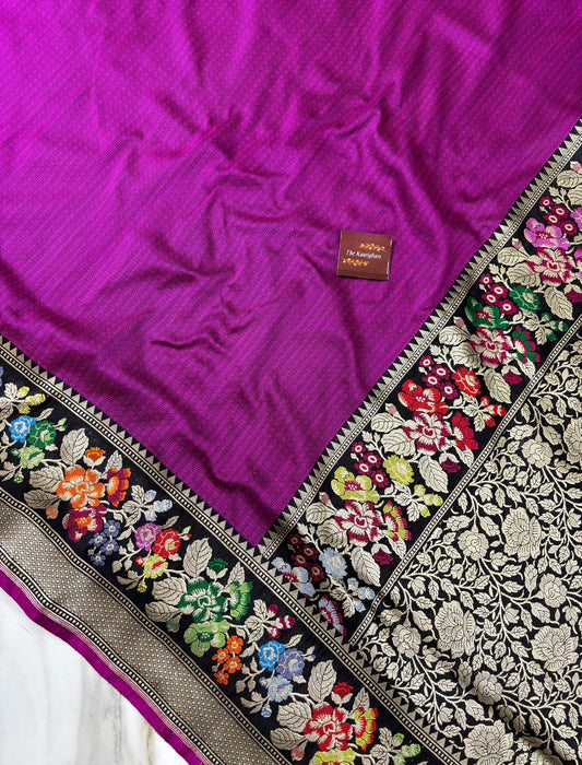 Purple Pure Katan Banarasi Handloom Saree - Kadhiyal Meenakari