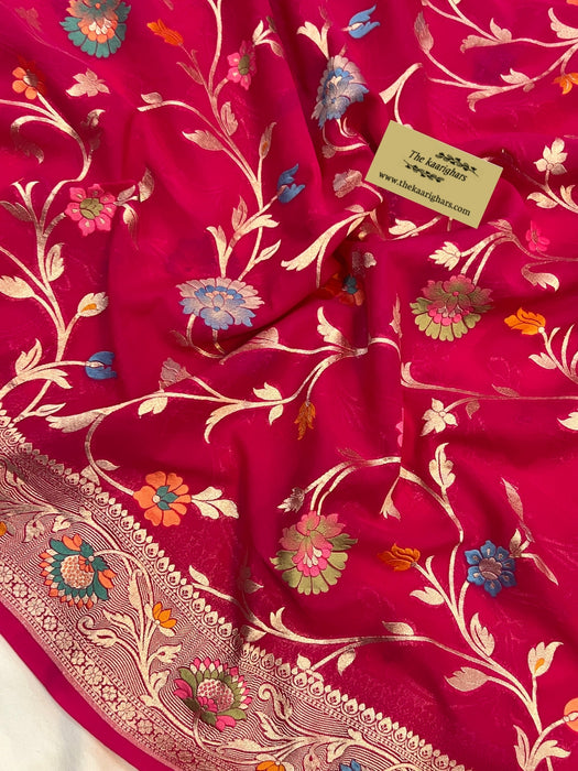 Rani Khaddi Georgette Banarasi Handloom Saree - Meenakari