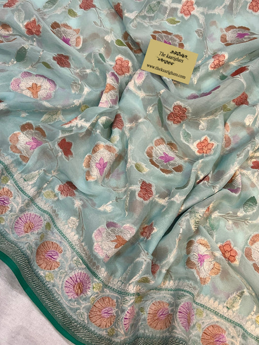 Pure Khaddi Georgette Banarasi Handloom Saree - Handfilled Meenakari