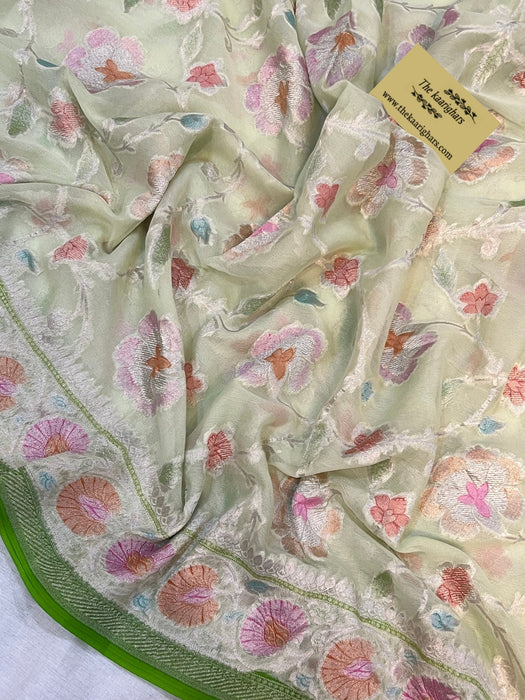 Vanilla Khaddi Georgette Banarasi Handloom Saree - Handfilled Meenakari
