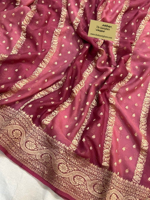 Rangkat Khaddi Georgette Banarasi Handloom Saree - Handfilled Meenakari
