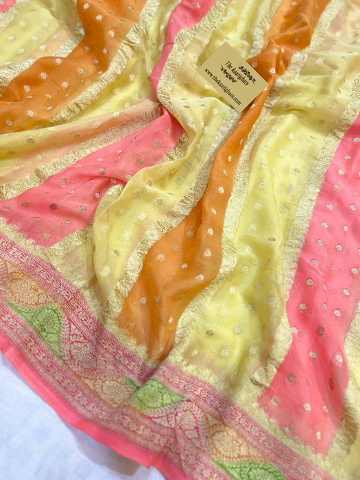 Rangkat Khaddi Georgette Banarasi Handloom Saree - Handfilled Meenakari