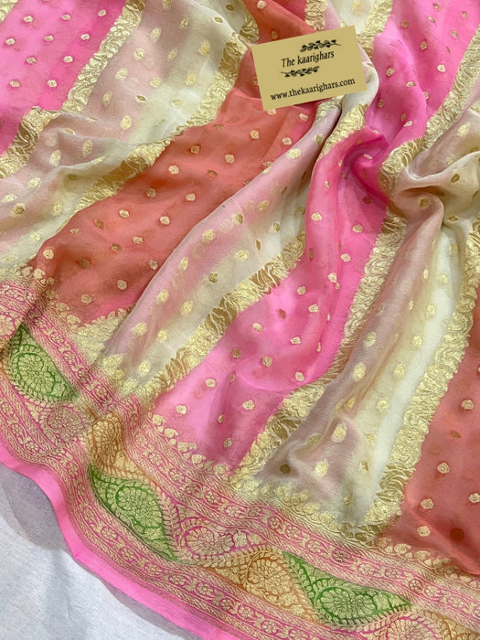 Rangkat Khaddi Georgette Banarasi Handloom Saree - Handfilled Meenakari
