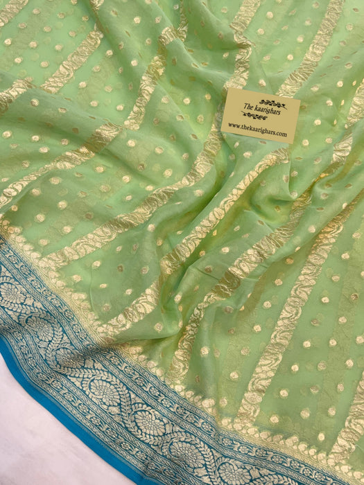 Dark Sea Green Pure Khaddi Georgette Banarasi Saree - Water zari
