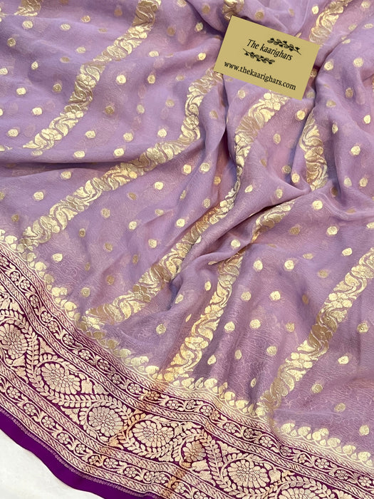 Mauve Pure Khaddi Georgette Banarasi Saree - Water zari