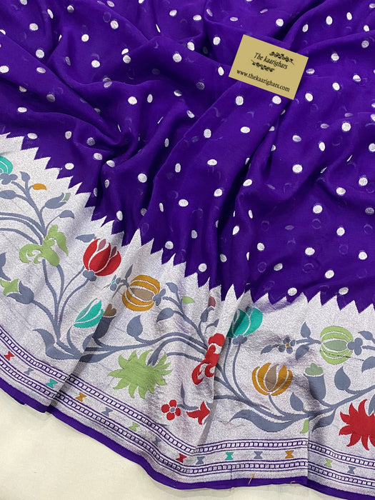 Purple Khaddi Georgette Banarasi Handloom Saree - Meenakari