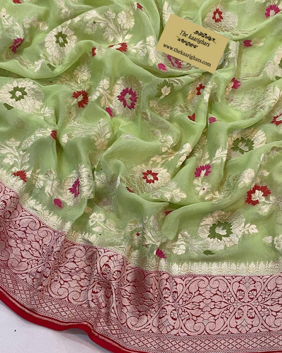 Pure Khaddi Georgette Banarasi Handloom Saree - Meenakari