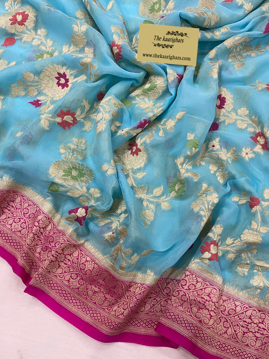 Blue Khaddi Georgette Banarasi Handloom Saree - Meenakarilue