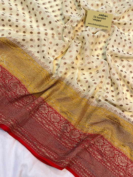 3D Khaddi Georgette Banarasi Handloom Saree - Antique Zari
