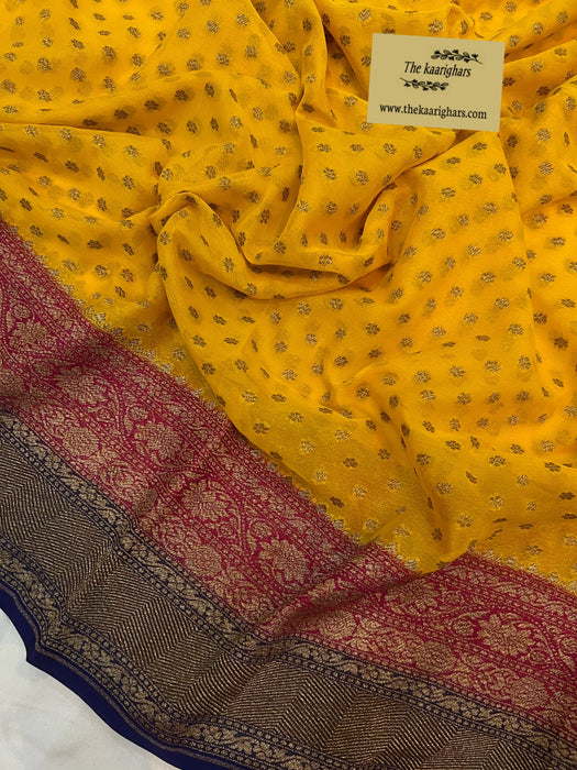 3D Khaddi Georgette Banarasi Handloom Saree - Antique Zari
