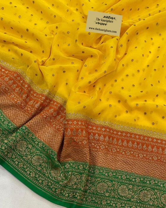 3D Khaddi Georgette Banarasi Handloom Saree - Antique Zari
