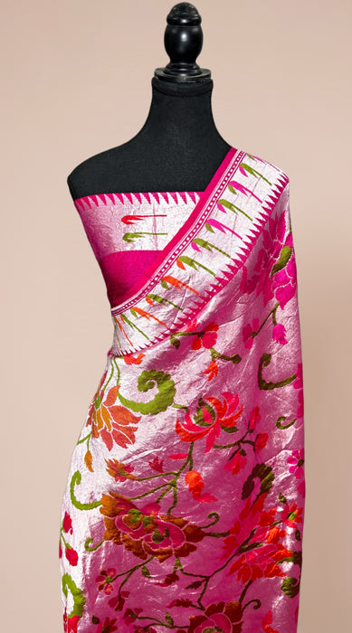 Rani Pure Tussar Georgette Banarasi Handloom Saree - Brocade Meenakari