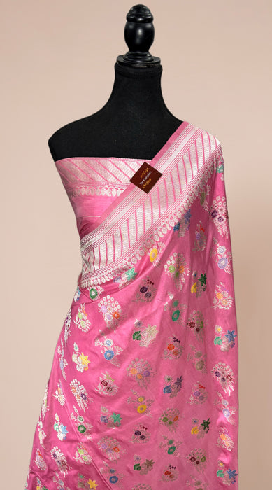 Ektara Pink Pure Katan Silk Banarasi Handloom Saree - Kadiyal Jangla