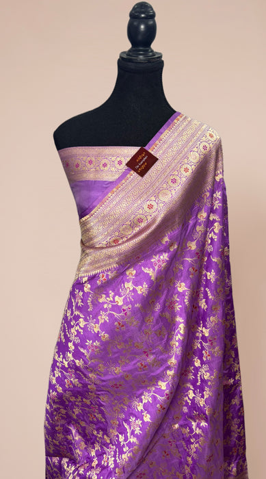 Lilac Pure Katan Banarasi Handloom Saree - Meenakari Work