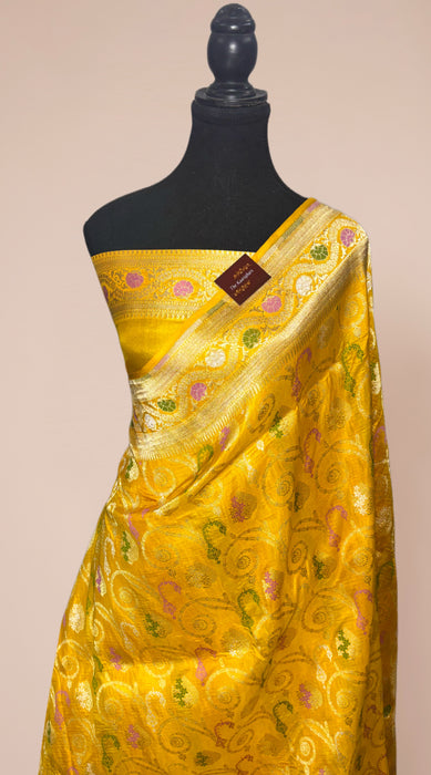 Yellow Pure Katan Banarasi Handloom Saree - Roopa Meenakari Work