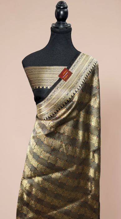 Black Pure Katan Banarasi Handloom Saree - Meenakari brocade Work