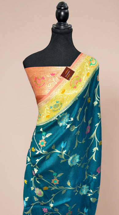 3D Pure Tussar Georgette Banarasi Handloom Saree - Meenakari Jaal