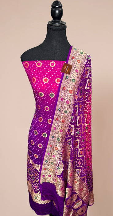 Pure Khaddi Georgette Banarasi Bandhani Suit - Meenakari