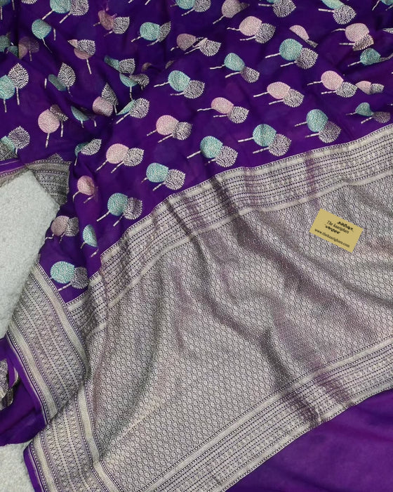 Purple Khaddi Georgette Banarasi Handloom Saree - Meenakari