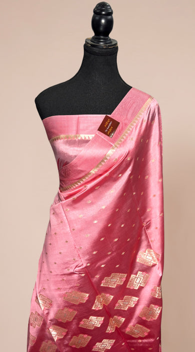 Pink Pure Raw Mango Katan Banarasi Handloom Saree