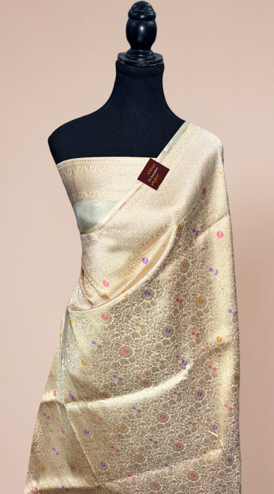 Cream Pure Katan Banarasi Handloom Saree - Meenakari brocade Work
