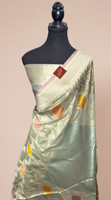 Pure Katan Banarasi Handloom Saree - Kadiyal Sona Meenakari Work