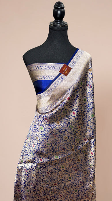 Royal Blue Pure Katan Banarasi Handloom Saree - Meenakari brocade Work