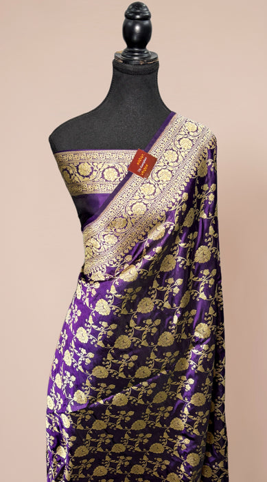 Dirty Purple Pure Katan Banarasi Handloom Saree - Jaal work