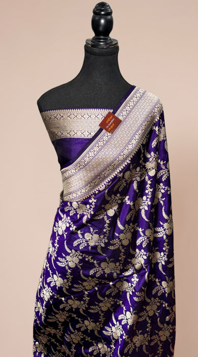 Purple Pure Katan Banarasi Handloom Saree - Jaal work