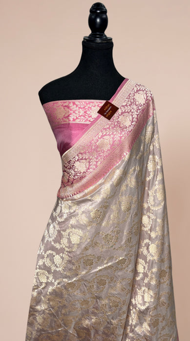 Pure Katan Banarasi Handloom Saree - Jaal work with Satin Border