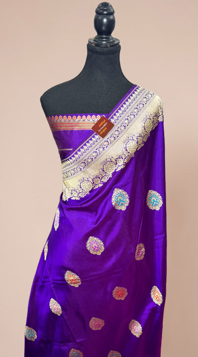 Night Purple Pure Katan Banarasi Handloom Saree - Meenakari Kadiyal Motifs