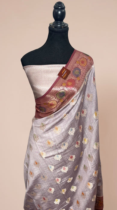 Pure Soft Silk Chiniya Banarasi Handloom Saree - Meenakari