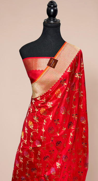 Red Ektara Pure Katan Silk Banarasi Handloom Saree - Kadiyal Jangla