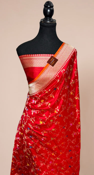 Red Ektara Pure Katan Silk Banarasi Handloom Saree - Kadiyal Jangla