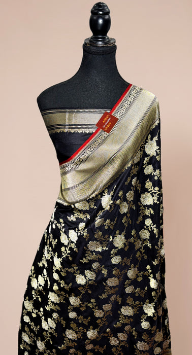 Black Ektara Pure Katan Silk Banarasi Handloom Saree - Kadiyal Jangla