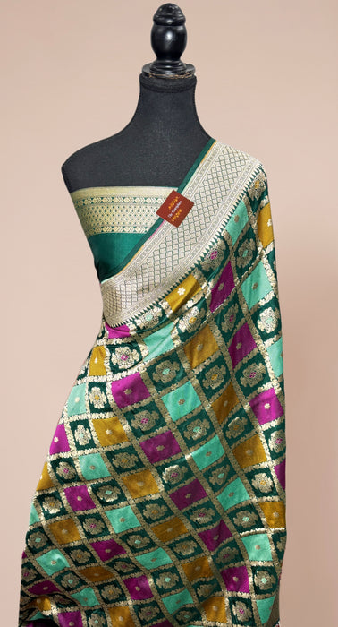 Bottle Green Pure Katan Banarasi Handloom Saree - Rangkat