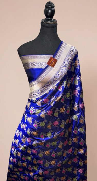 Royal Blue Pure Katan Banarasi Handloom Saree - Meenakari Work