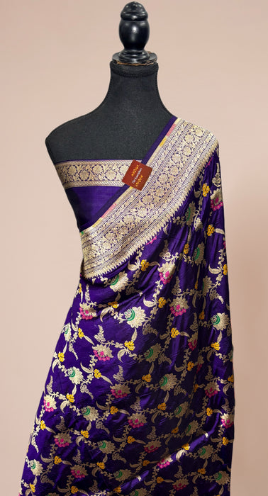 Dark Purple Green Pure Katan Banarasi Handloom Saree - Meenakari Work