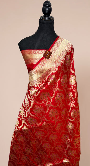 Red Pure Katan Banarasi Handloom Saree - Meenakari Work