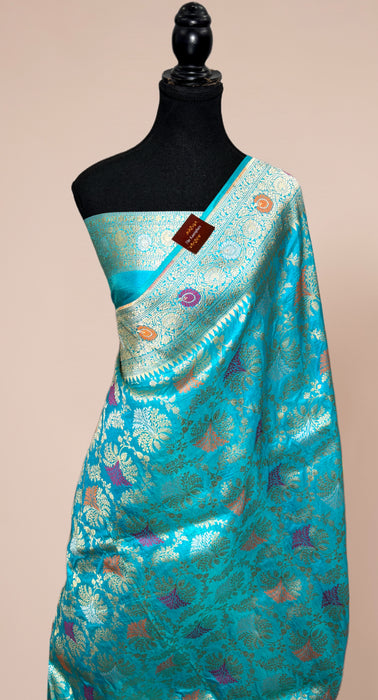 Blue Pure Katan Banarasi Handloom Saree - Meenakari Work