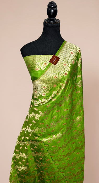 Green Pure Katan Banarasi Handloom Saree - Meenakari Work