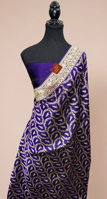 Navy Blue Pure Katan Banarasi Handloom Saree - Sona Roopa