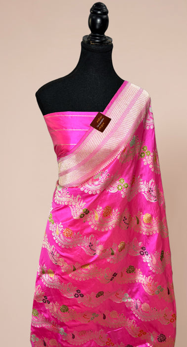 Pink Ektara Pure Katan Silk Banarasi Handloom Saree - Kadiyal Jangla